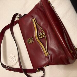 STUNNING Red Leather Shoulder Bag with Gold Hardware VINTAGE!